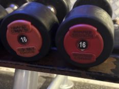 Pair Of 16kg Hammer Strength Dumbbells