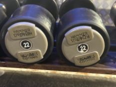 Pair Of 22kg Hammer Strength Dumbbells