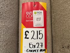 Carpet Remnant Beige 2.7m x 5m - No Reserve