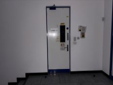 Single Tall White And Blue Fire Door
