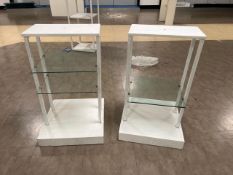 White Wooden Shelving Unit With Two Glass Shelves x2