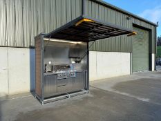 Unused 7ft Barbeque House, Electric Remote Opening, Sink, Gas BBQ, Workstation, 2 Drawers