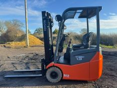 2018 Toyota 1.3t 3W Electric, 4.3m Full Free Lift Triple Mast Forklift, Side Shift, Only 550 Hours