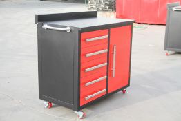 Unused 3.5ft Steel Workbench, 5 Drawers & 1 Cabinet (Red)  ref: 111125 location: Felixstowe Vie