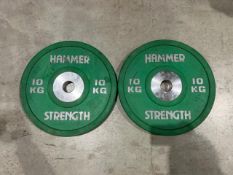 Pair Of Hammer Strength 10kg Bumper Plates - No Reserve