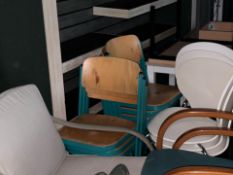 Brown And Green Wooden Chairs x6 - No Reserve