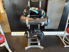 Sand Bag Rack Including Various Weighted Sandbags