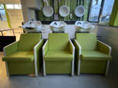 Set of 3 REM Salon Wash Bowl Stations & Chairs