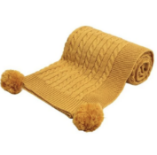 Mustard Elegance Blanket with Pom Poms
