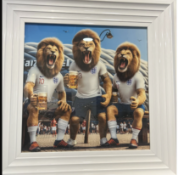 Three lions Drinking Beer White Frame