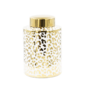 White and Gold Leopard Print Ginger Jar