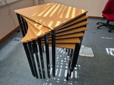 Set Of 7 Wooden Top Metal Legs Tables
