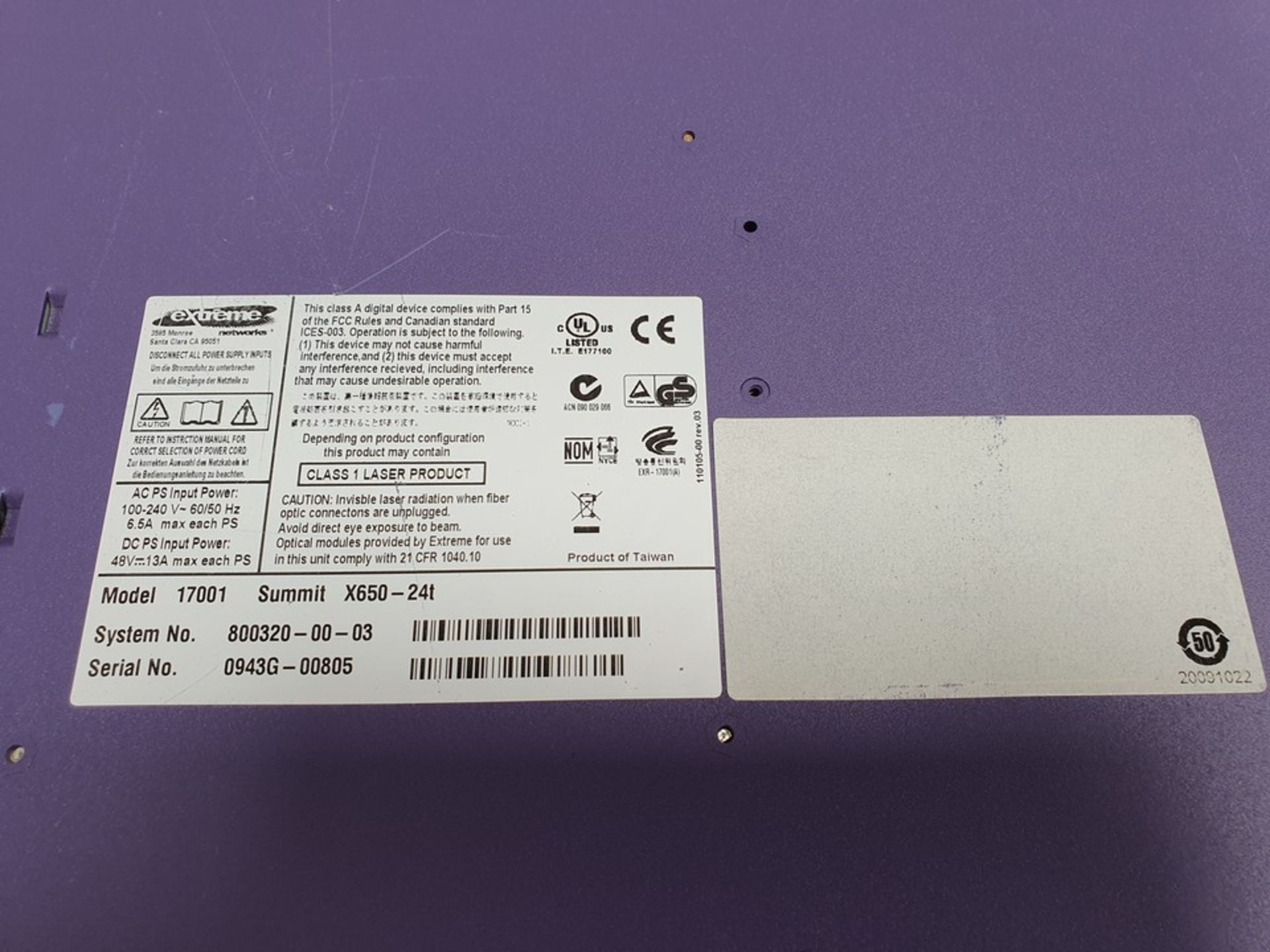 Extreme Networks X650-24t 24 Port 10GbE Ethernet Switch Layer 3 L3 17001 (VIM1-10G8X, 2x PSU, Advanc - Image 4 of 4
