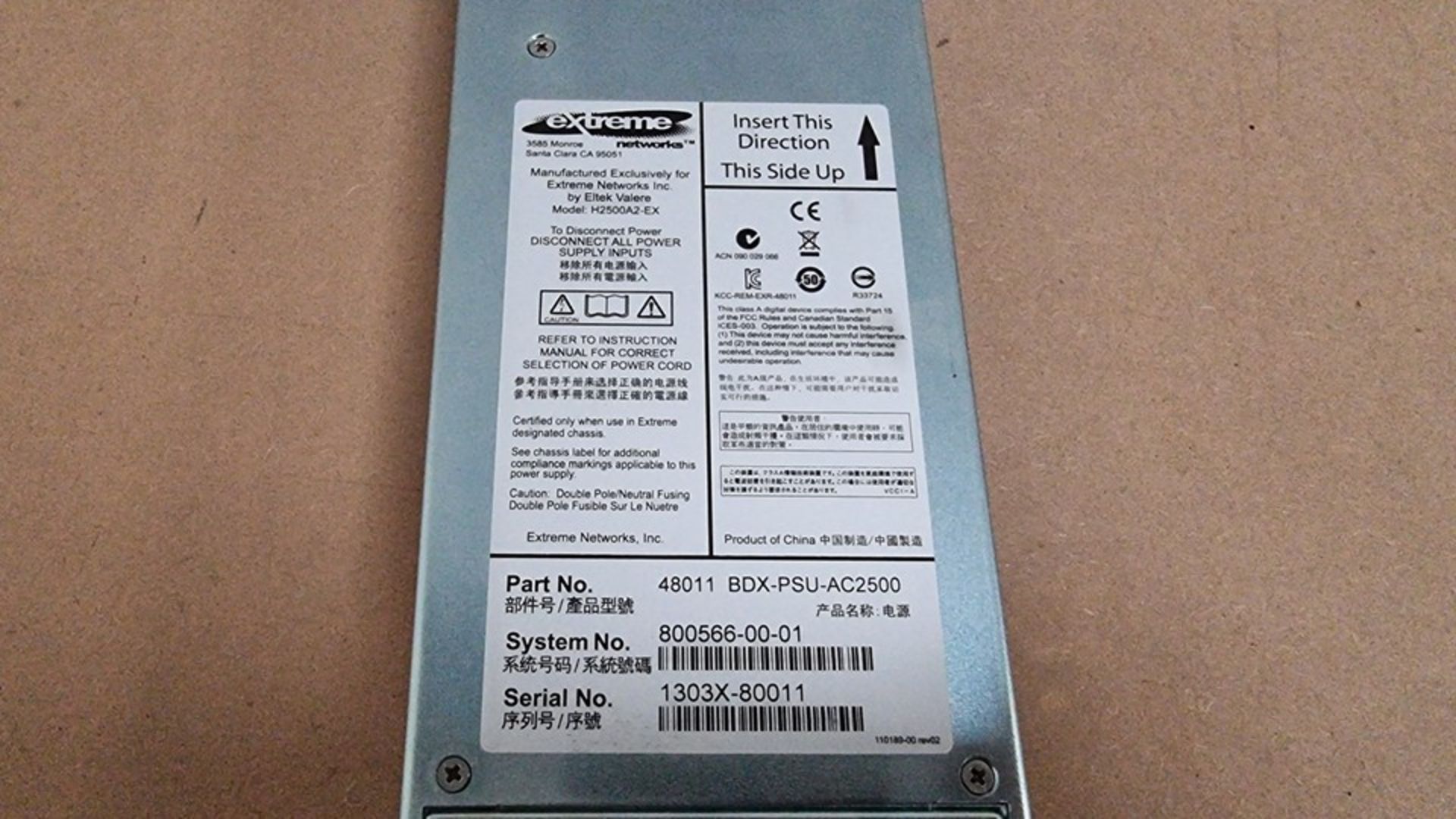 Extreme Networks BlackDiamond X8 BDX-PSU-AC2500 Power Supply PSU 48011 Refurbished - Image 2 of 2
