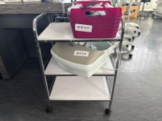 Metal Wheeled Trolley With Wooden Shelves, No Reserve