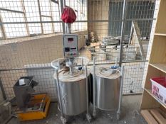 Pair of Stainless Steel Mixing Vessels With Control Panel And Pressure-Rated Hopper