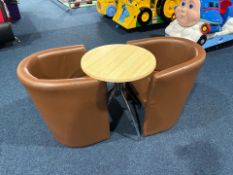 Circular Restaurant Table With Two Faux Leather Tub Chairs, No Reserve