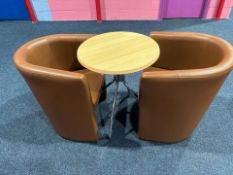 Circular Restaurant Table With Two Faux Leather Tub Chairs, No Reserve