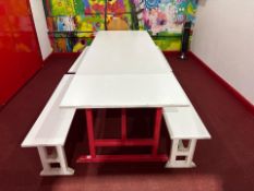 White Wooden Table With Wooden Bench Seats, No Reserve