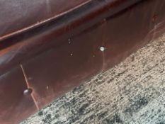 Set Of 2 Seater Brown Leather Sofas And Table