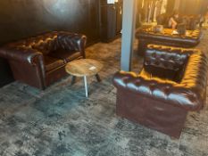 Set Of 2 Seater Brown Leather Sofas And Table
