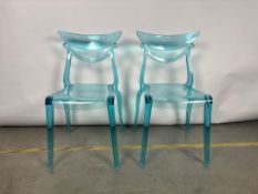 Clear Blue Plastic Chairs x2