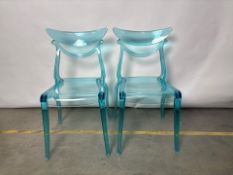 Clear Blue Plastic Chairs x2