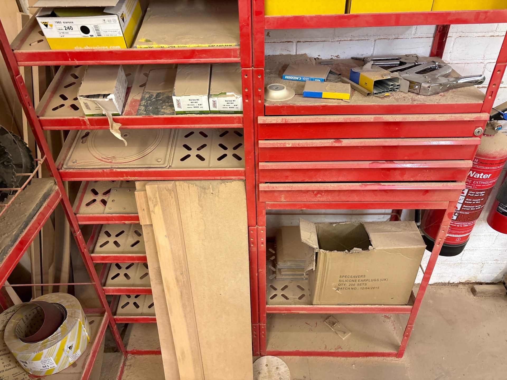 Red Metal Racking and Contents No Reserve Includes 4 x racks and all ...