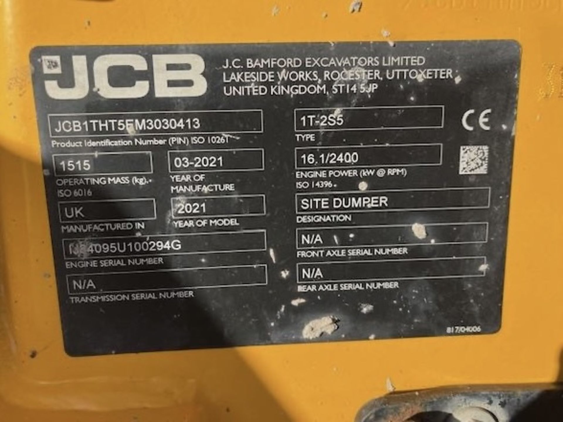 2021 JCB 1T-2 High Tip Dumper - Image 13 of 13