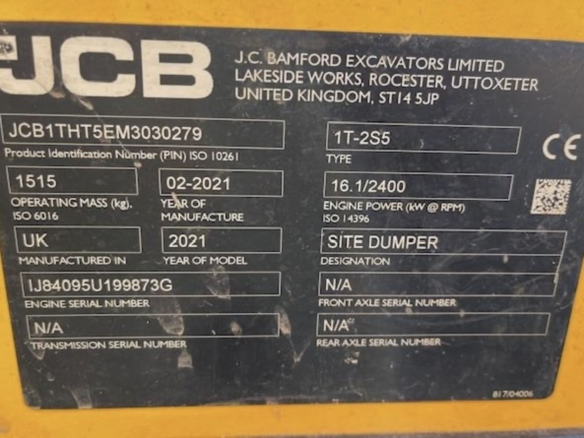 2021 JCB 1T-2 High Tip Dumper - Image 12 of 13