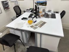 Pair Of White Straight Desk With Chairs