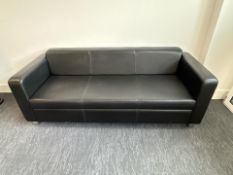 Black Faux Leather Three Seater Sofa, No Reserve