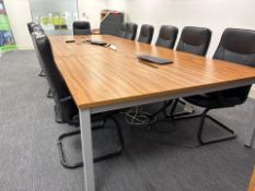 Conference Table and 12 Faux Black Leather Chairs