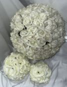 25 white flower balls mixed sizes