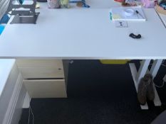 White manual sit stand desks