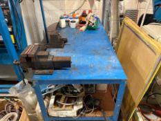 Blue Metal Work Bench With Vice