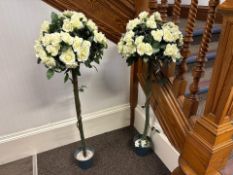 Faux White Rose Tree x2