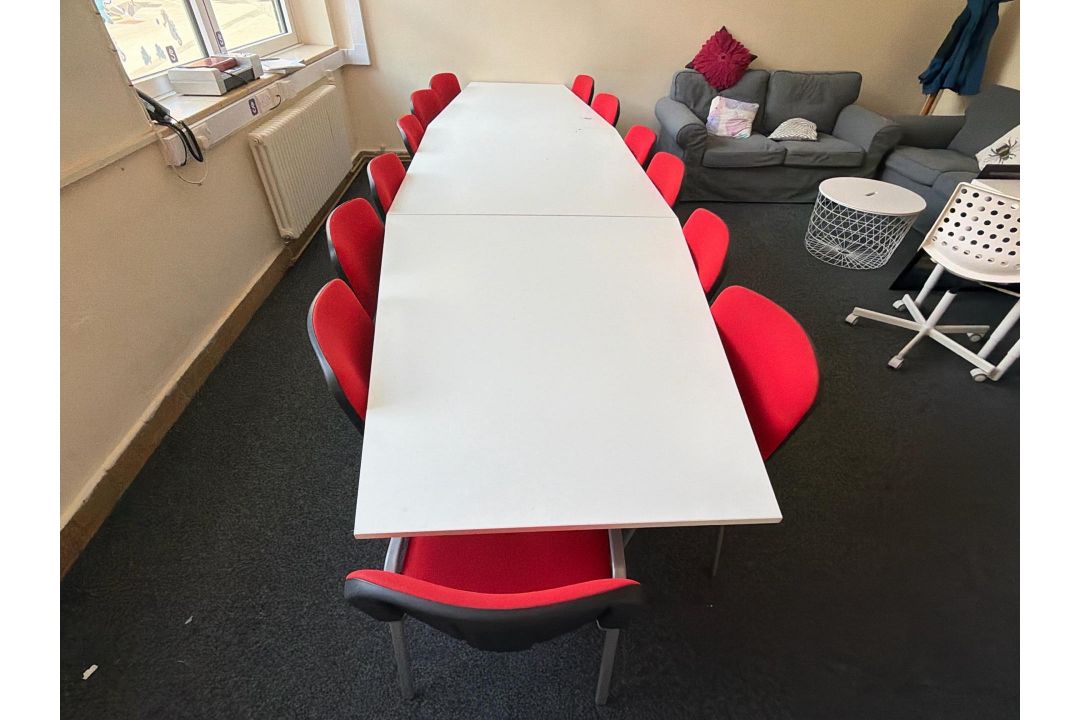Conference Table With 12 Red Chairs - Image 1 of 6