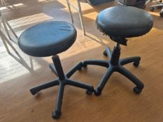 Black Faux Leather Wheeled Stool x2