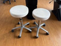 White Faux Leather Wheeled Stool x2