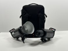 Pair Of Godox QT600II Flash Heads With One Reflector And Carry Case – Untested