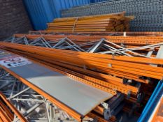 21 Bays Of Metal Racking Shelving, Dismantled, Includes 22 Orange frames and 4 pallets of shelving