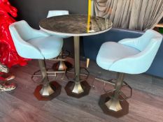 Poseur Table and 3 Blue Leatherette Chairs, No Reserve