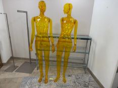 Pair of Clear Yellow Female Mannequins on Glass Stands, No Reserve