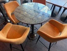 Poseur Table and 4 Yellow Upholstered Chairs, No Reserve