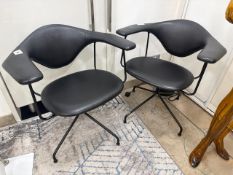Pair of Black Faux Leather Swivel Chairs, No Reserve