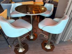 Poseur Table and 4 Blue Upholstered Chairs, No Reserve