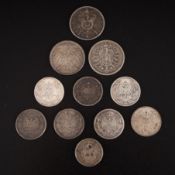 10-teilige Münzsammlung Kaiserreich, bestehend aus: 3x1 Mark (1875 / 1901 / 1915) und 7x1/2 Mark (1