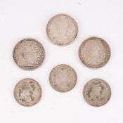 3x 5 RM und 3x 2 RM, verschiedene Jahrgänge und Erhalt, Silber.