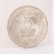 (H) 3 Reichsmark - Berlin (a) - Rheinlande - 1925 - 500er Silber, ss/vz, Patina.